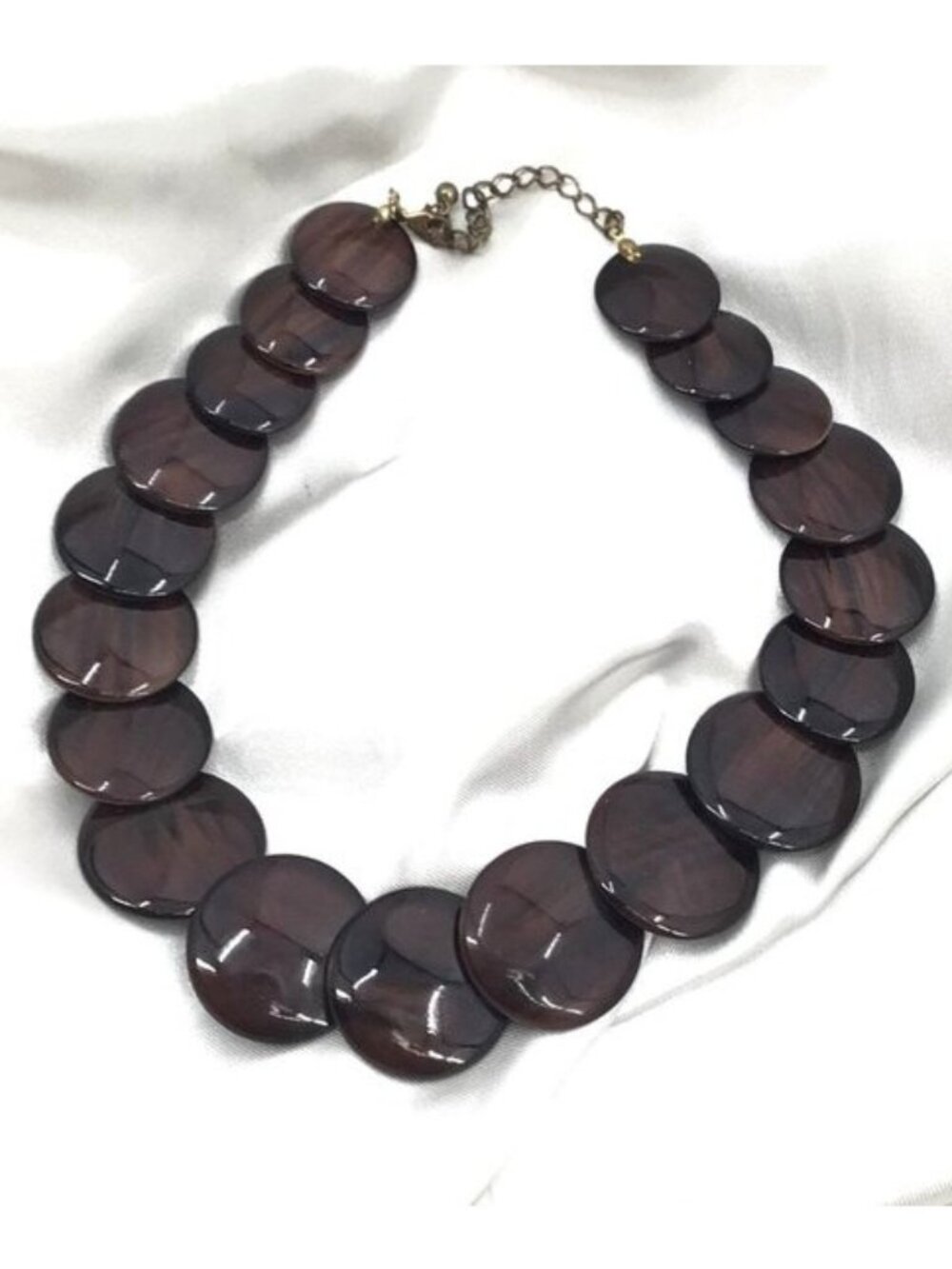 Beaded Necklace Simulated Wood Finish Round Disc Beads Adjustable Length Brown